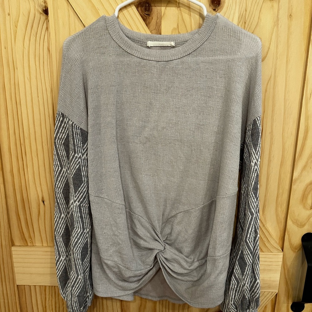Grey Sweater with Design on Sleeves
